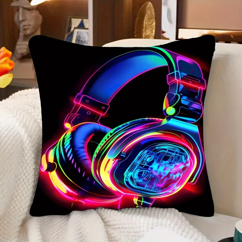 2pcs Soft & Cozy Gamer Headphone Design Plush Pillow Covers - 17.7"x17.7" Machine Washable, Hypoallergenic, and Gentle on Skin Home Decor for Living Room and Bedroom - Inserts Not Included