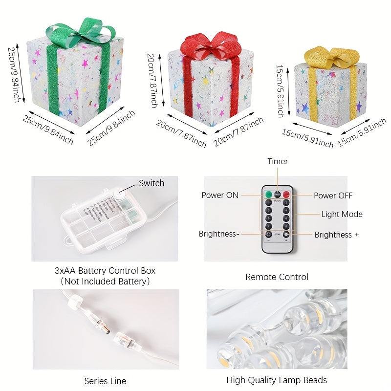 Shenzhi Tech 3 Pcs LED Gift Box Lights, Battery-powered Dimmable Christmas Decoration DIY Night Light - Perfect For Christmas New Years Day