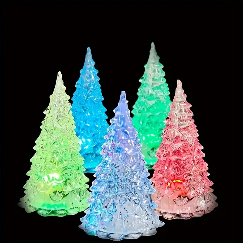 Shun Fei Mini Acrylic Christmas Tree Night Light - 7 Color Changing LED, Battery Operated, Non-Rechargeable Button Cell, Perfect for Holiday Decor, Weddings, Bedroom - 1pc/2pcs Set