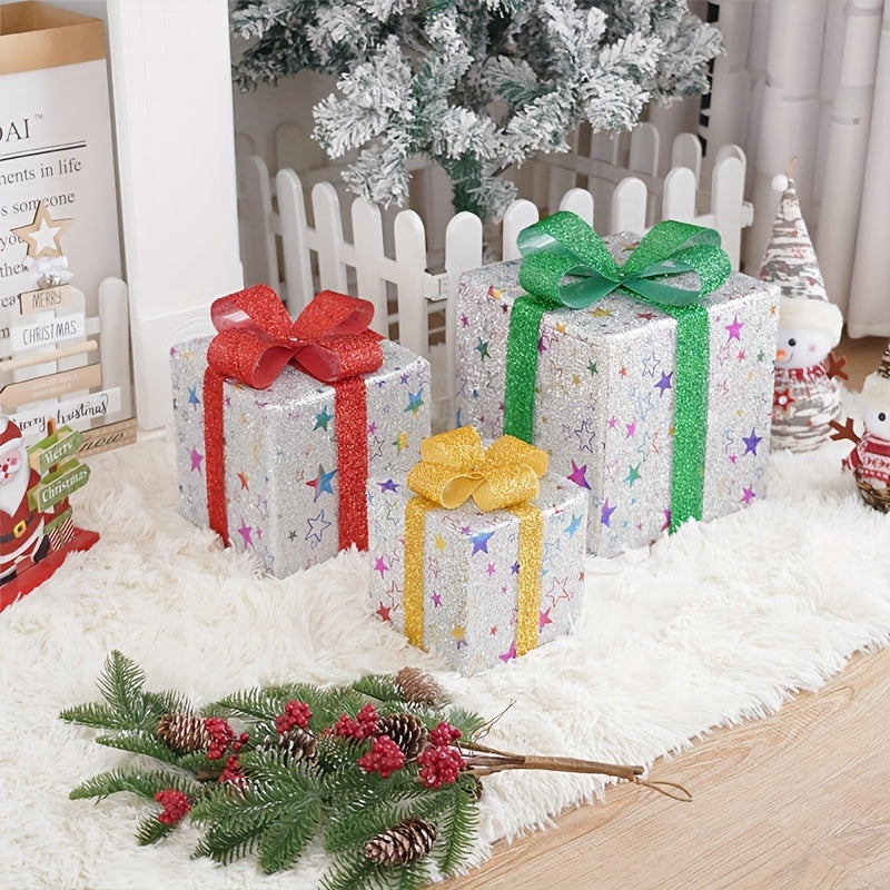 Shenzhi Tech 3 Pcs LED Gift Box Lights, Battery-powered Dimmable Christmas Decoration DIY Night Light - Perfect For Christmas New Years Day