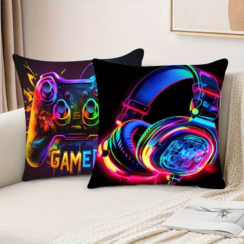 2pcs Soft & Cozy Gamer Headphone Design Plush Pillow Covers - 17.7"x17.7" Machine Washable, Hypoallergenic, and Gentle on Skin Home Decor for Living Room and Bedroom - Inserts Not Included
