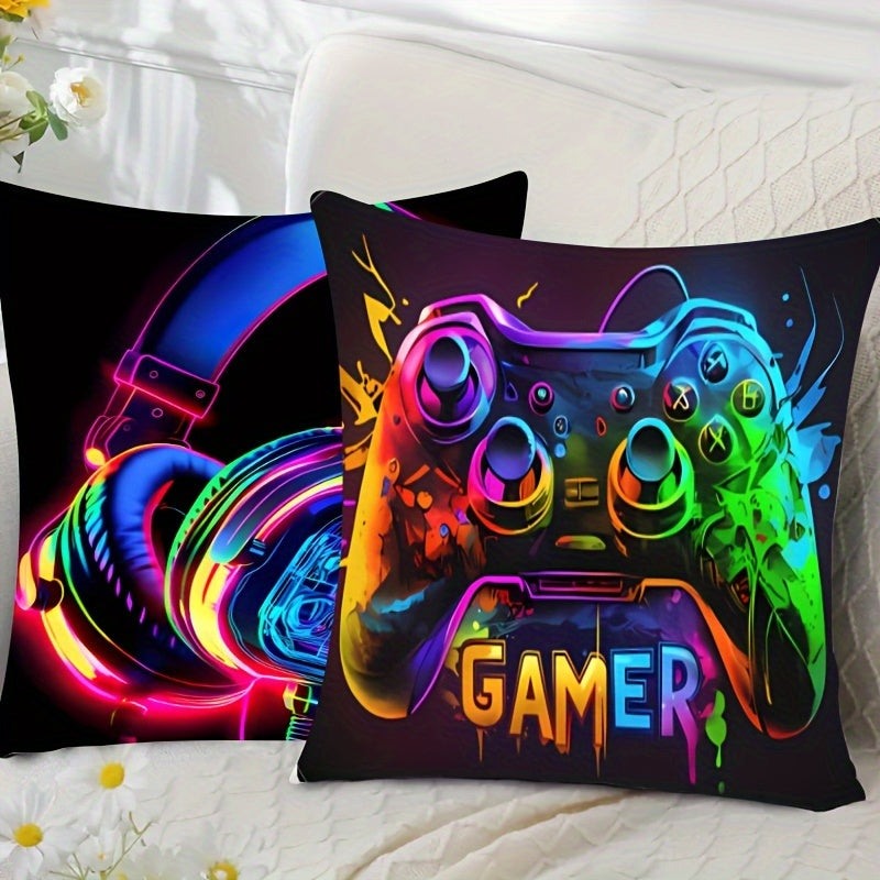 2pcs Soft & Cozy Gamer Headphone Design Plush Pillow Covers - 17.7"x17.7" Machine Washable, Hypoallergenic, and Gentle on Skin Home Decor for Living Room and Bedroom - Inserts Not Included