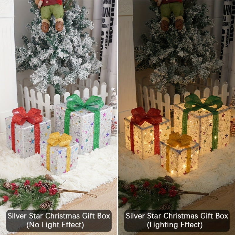 Shenzhi Tech 3 Pcs LED Gift Box Lights, Battery-powered Dimmable Christmas Decoration DIY Night Light - Perfect For Christmas New Years Day