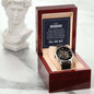 Men's openwork watch in luxury box with genuine leather strap and skeleton dial, ideal gift for husband from wife.