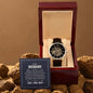 Luxury openwork watch with genuine leather strap in mahogany box, perfect gift for husband.