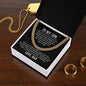 Cuban link chain necklace in gift box with engraved message from dad to son.