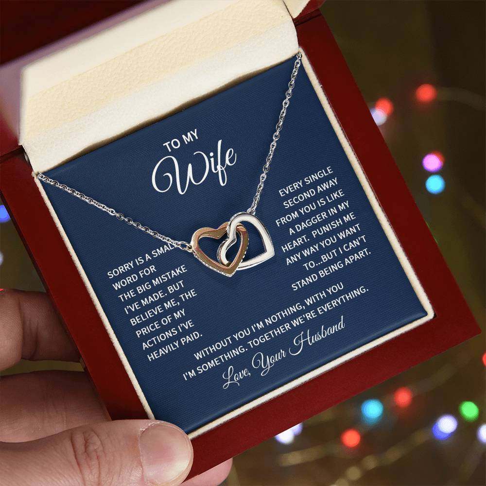 Interlocking hearts necklace with cubic zirconia crystals, gift for wife, romantic jewelry for special occasions.