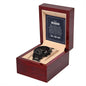 Black chronograph watch for husband in a gift box with inscription.