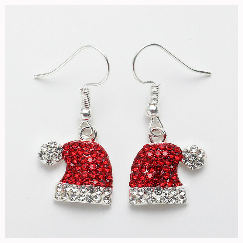 Ladies Cute Christmas Hat Earrings Fawn Christmas Hat Zirconia Stud Earrings Christmas Ornaments Gifts