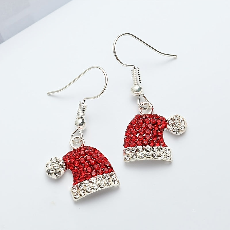 Ladies Cute Christmas Hat Earrings Fawn Christmas Hat Zirconia Stud Earrings Christmas Ornaments Gifts