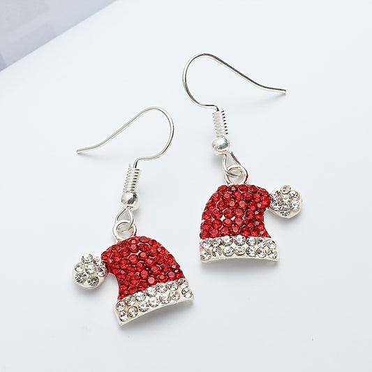 Ladies Cute Christmas Hat Earrings Fawn Christmas Hat Zirconia Stud Earrings Christmas Ornaments Gifts