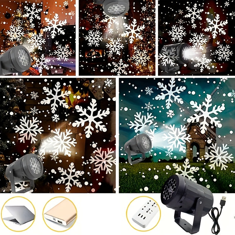 USB Snowflake Christmas Projector - Rotating Christmas Patterns, High-Quality LED Stage Light, Weather-Resistant Outdoor Holiday Illumination, Magical Snowflake Party Lamp, Bright Energy-Efficient Christmas Lighting for Home,