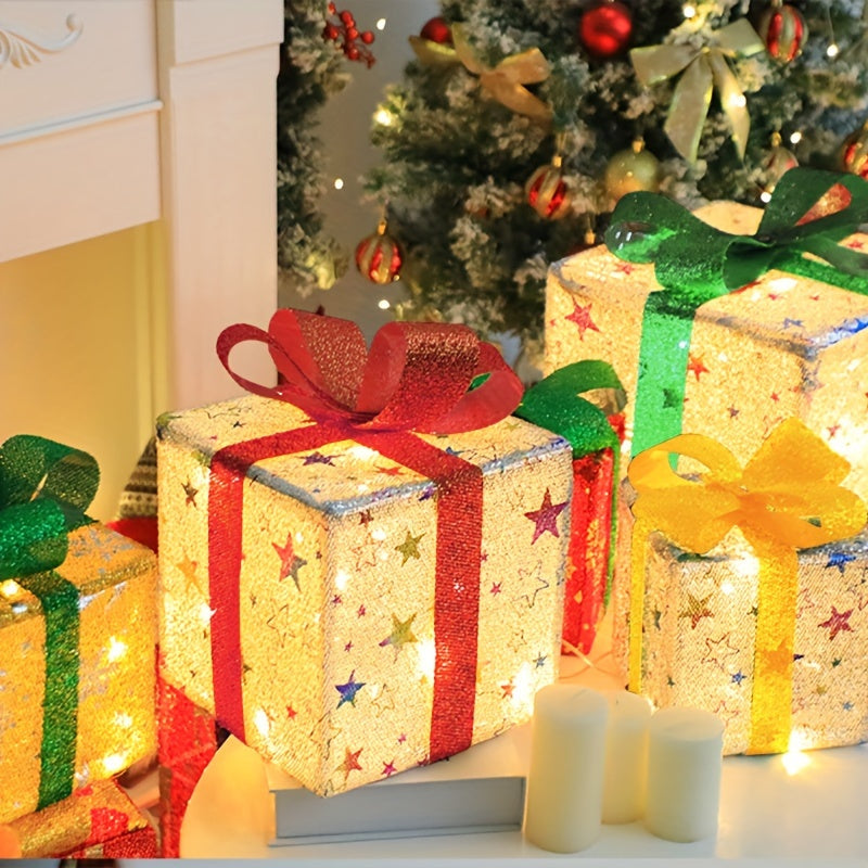 Shenzhi Tech 3 Pcs LED Gift Box Lights, Battery-powered Dimmable Christmas Decoration DIY Night Light - Perfect For Christmas New Years Day