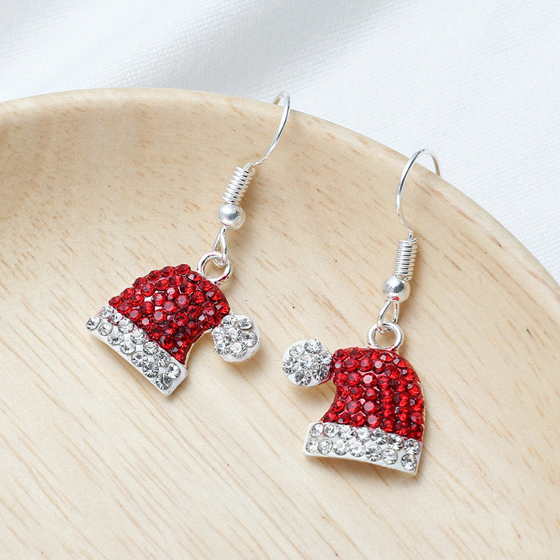 Ladies Cute Christmas Hat Earrings Fawn Christmas Hat Zirconia Stud Earrings Christmas Ornaments Gifts