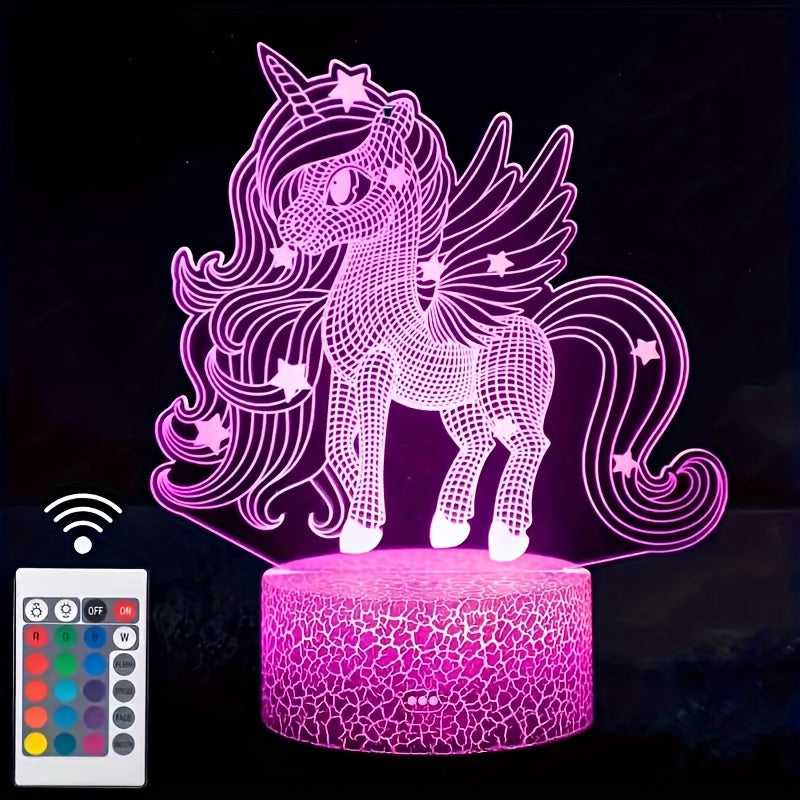 1pc Unicorn Night Light, 3D Illusion Lamp Unicorn Lights For Room, 16 Colors & Flashing Modes With Remote Control Opreated Dimmable Christmas Birthday Gifts