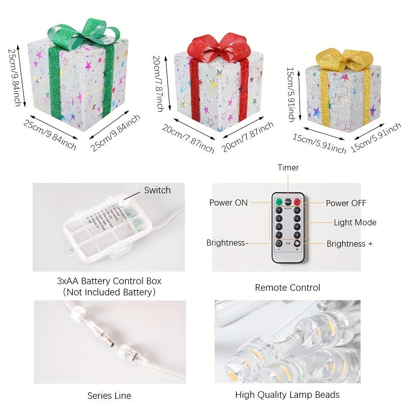 Shenzhi Tech 3 Pcs LED Gift Box Lights, Battery-powered Dimmable Christmas Decoration DIY Night Light - Perfect For Christmas New Years Day