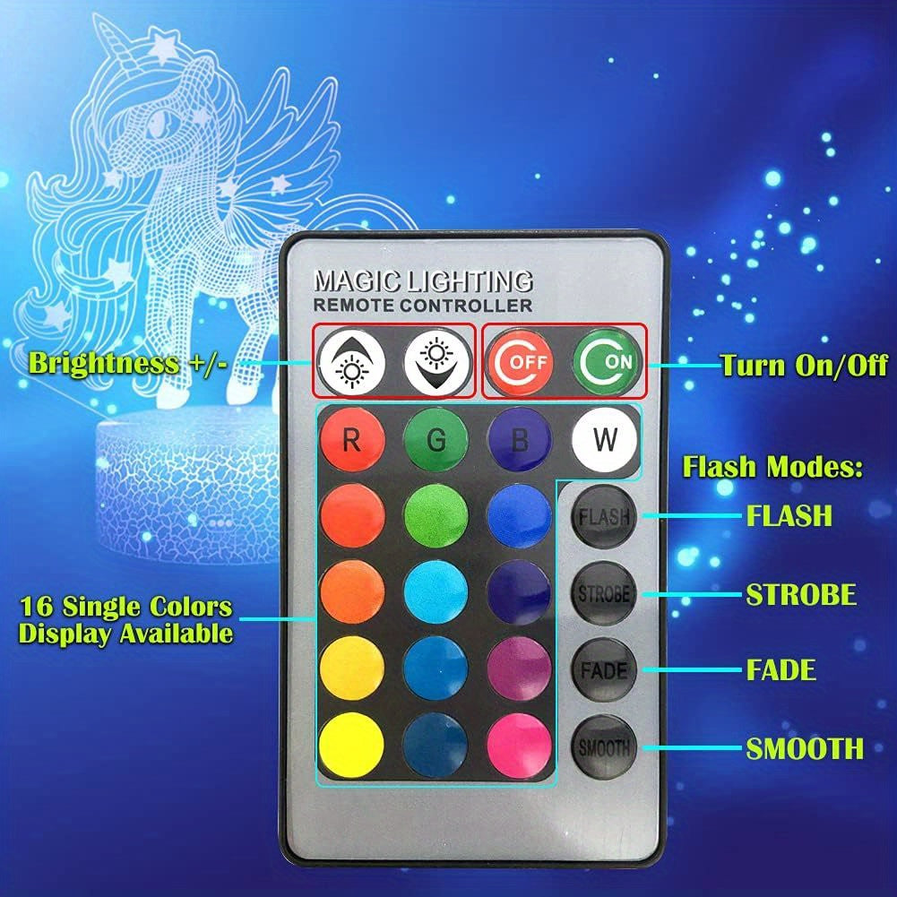 1pc Unicorn Night Light, 3D Illusion Lamp Unicorn Lights For Room, 16 Colors & Flashing Modes With Remote Control Opreated Dimmable Christmas Birthday Gifts