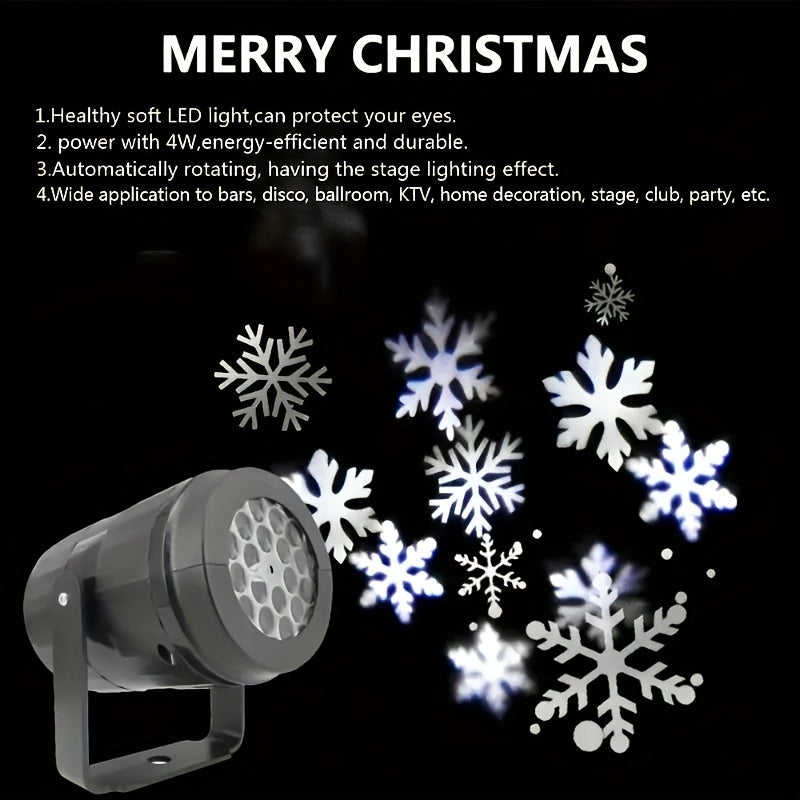 USB Snowflake Christmas Projector - Rotating Christmas Patterns, High-Quality LED Stage Light, Weather-Resistant Outdoor Holiday Illumination, Magical Snowflake Party Lamp, Bright Energy-Efficient Christmas Lighting for Home,