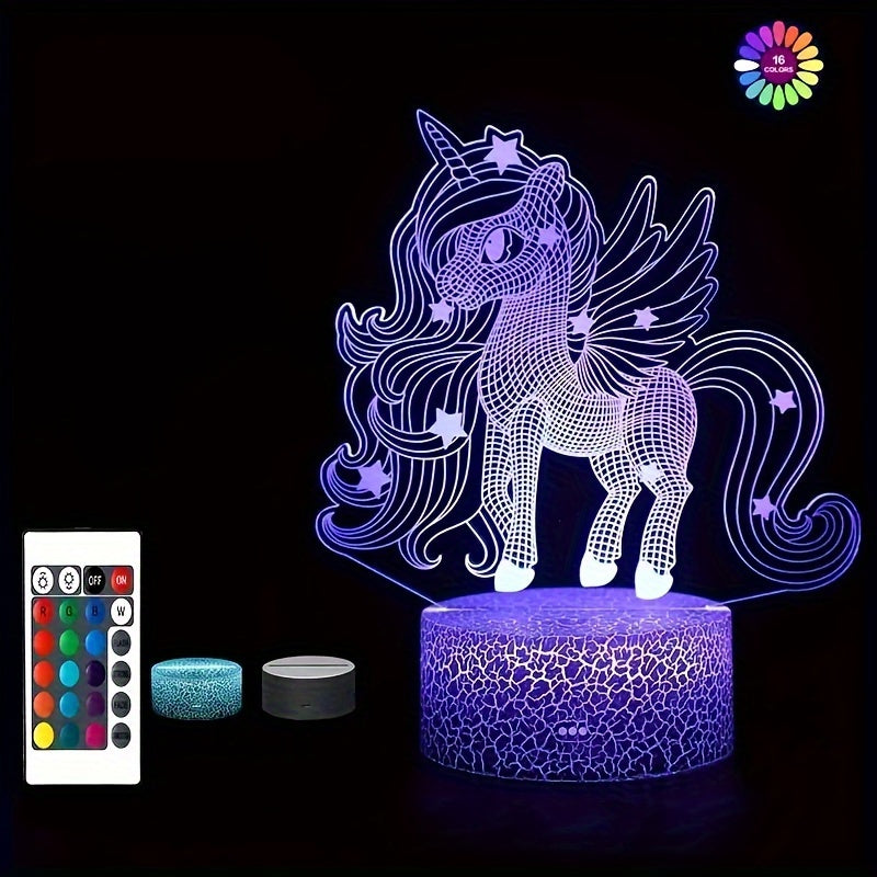 1pc Unicorn Night Light, 3D Illusion Lamp Unicorn Lights For Room, 16 Colors & Flashing Modes With Remote Control Opreated Dimmable Christmas Birthday Gifts
