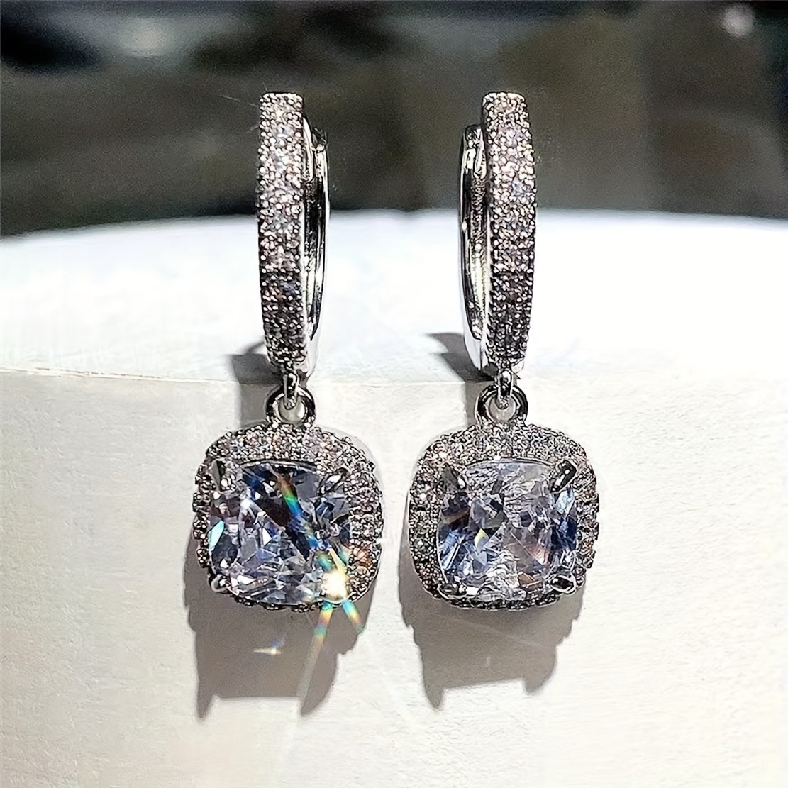 Luxury Square Shaped Dangle Earrings - Full Shiny Zircon Inlaid, Cute Banquet Ear Ornaments with Elegant Design, Hypoallergenic and Nickel-Free, Perfect for Formal Occasions and Everyday Wear