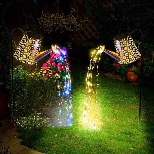 Solar Watering-Can Cascading White & Coloured String Fairy Lights