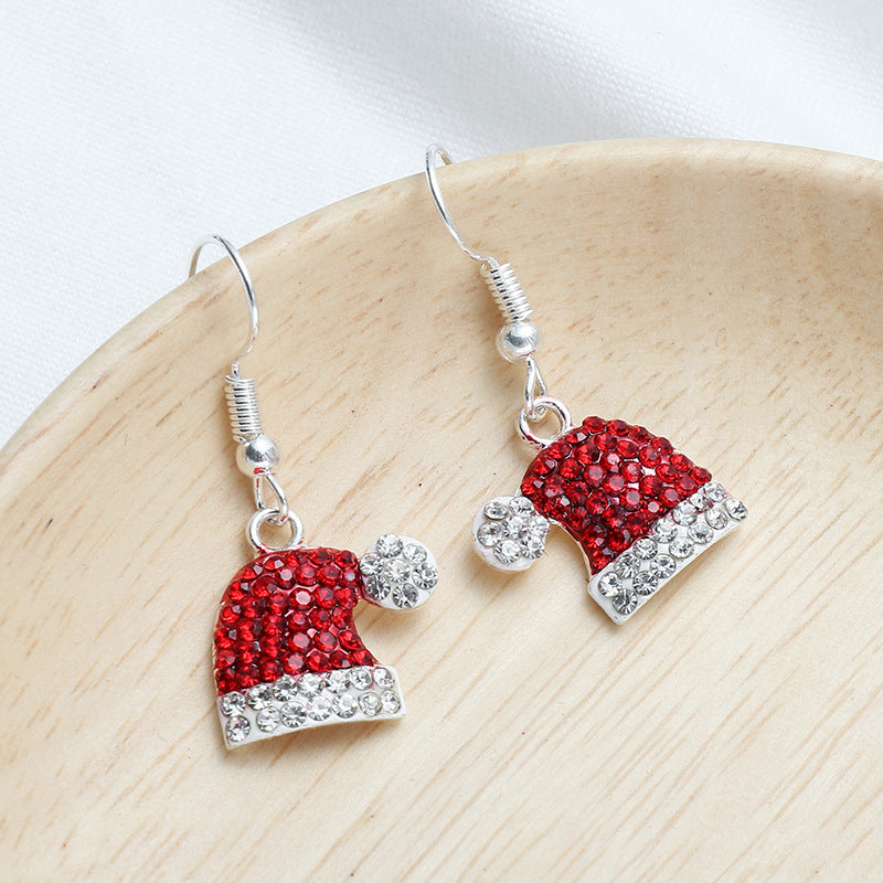 Ladies Cute Christmas Hat Earrings Fawn Christmas Hat Zirconia Stud Earrings Christmas Ornaments Gifts