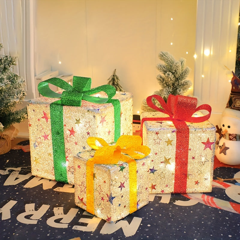 Shenzhi Tech 3 Pcs LED Gift Box Lights, Battery-powered Dimmable Christmas Decoration DIY Night Light - Perfect For Christmas New Years Day
