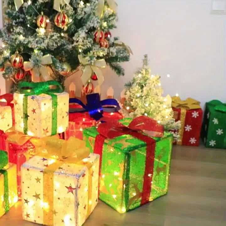 Shenzhi Tech 3 Pcs LED Gift Box Lights, Battery-powered Dimmable Christmas Decoration DIY Night Light - Perfect For Christmas New Years Day
