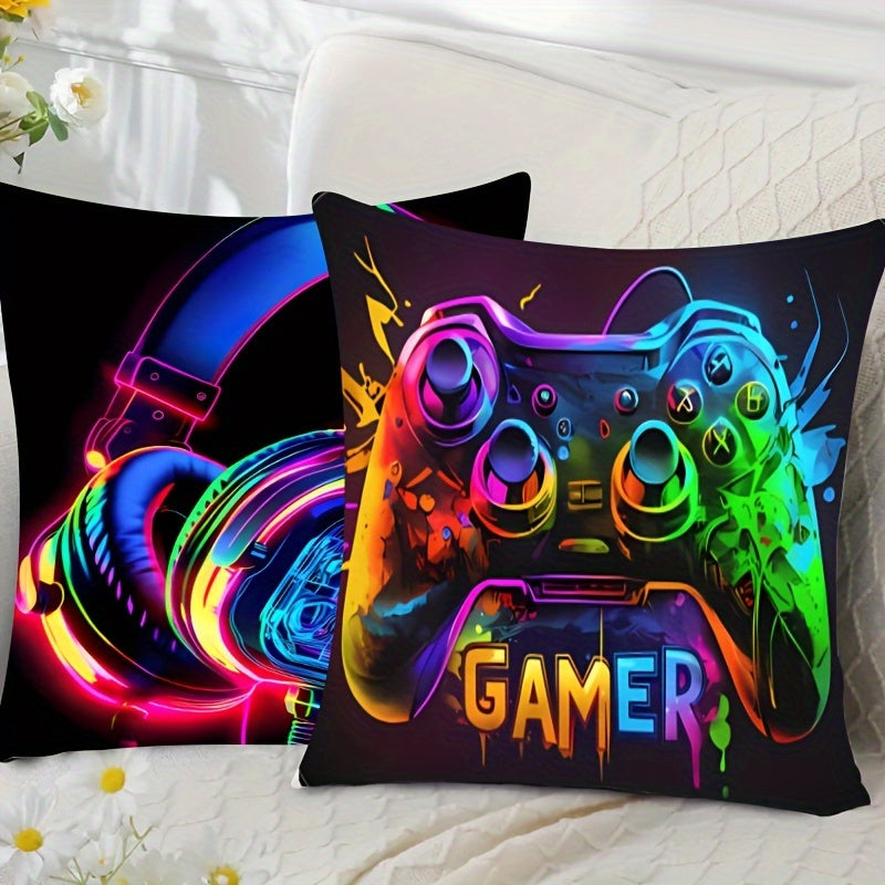 2pcs Soft & Cozy Gamer Headphone Design Plush Pillow Covers - 17.7"x17.7" Machine Washable, Hypoallergenic, and Gentle on Skin Home Decor for Living Room and Bedroom - Inserts Not Included