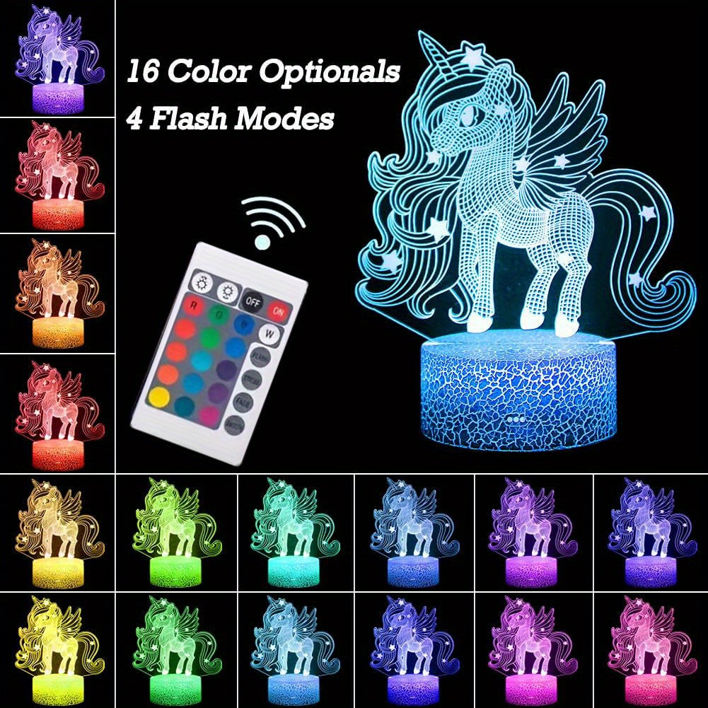 1pc Unicorn Night Light, 3D Illusion Lamp Unicorn Lights For Room, 16 Colors & Flashing Modes With Remote Control Opreated Dimmable Christmas Birthday Gifts