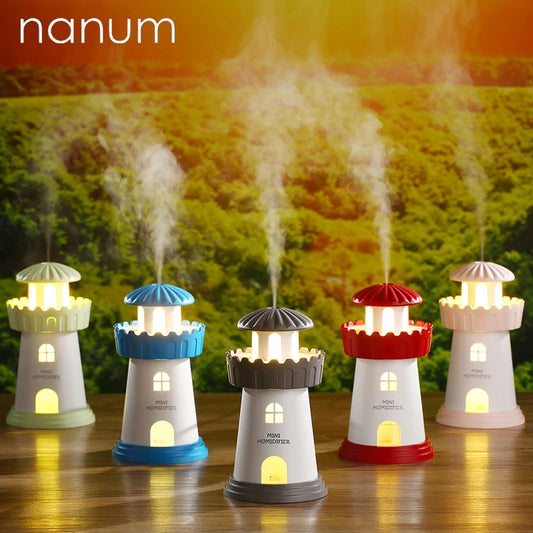 LED Lighthouse Humidifier Car Ultrasonic Mist Maker Fogger Essential Oil Diffuser Aroma Light Car air freshener