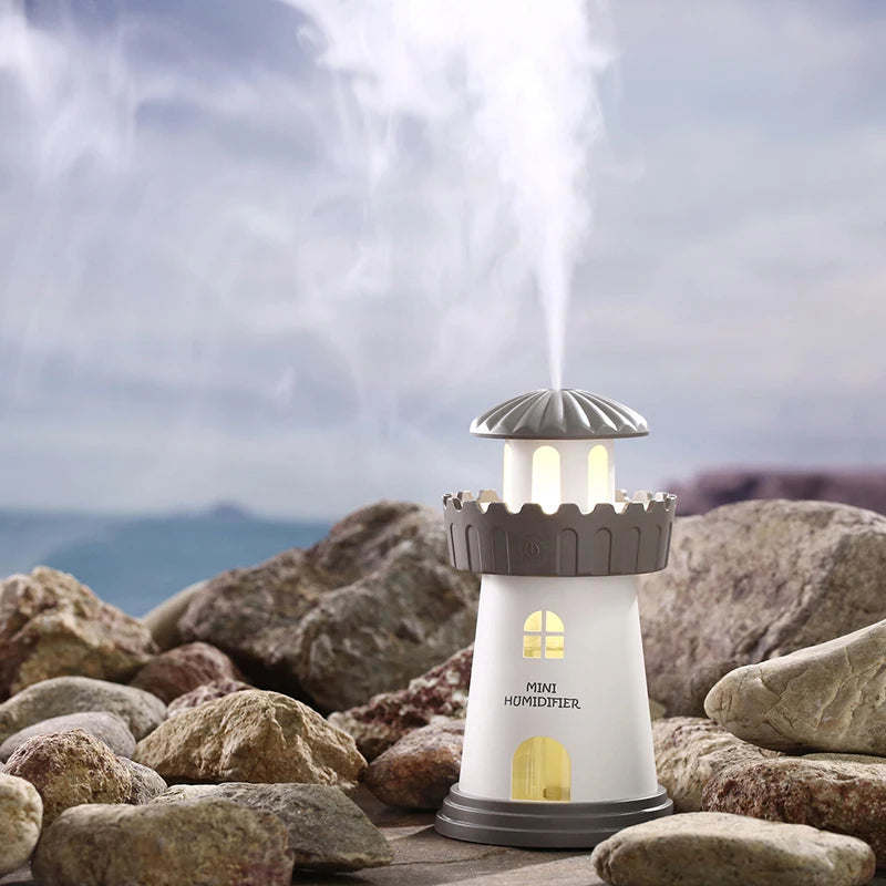 LED Lighthouse Humidifier Car Ultrasonic Mist Maker Fogger Essential Oil Diffuser Aroma Light Car air freshener