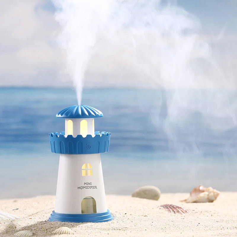 LED Lighthouse Humidifier Car Ultrasonic Mist Maker Fogger Essential Oil Diffuser Aroma Light Car air freshener