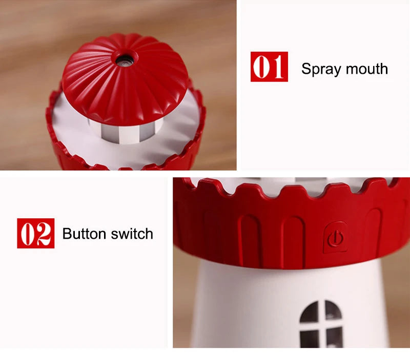 LED Lighthouse Humidifier Car Ultrasonic Mist Maker Fogger Essential Oil Diffuser Aroma Light Car air freshener