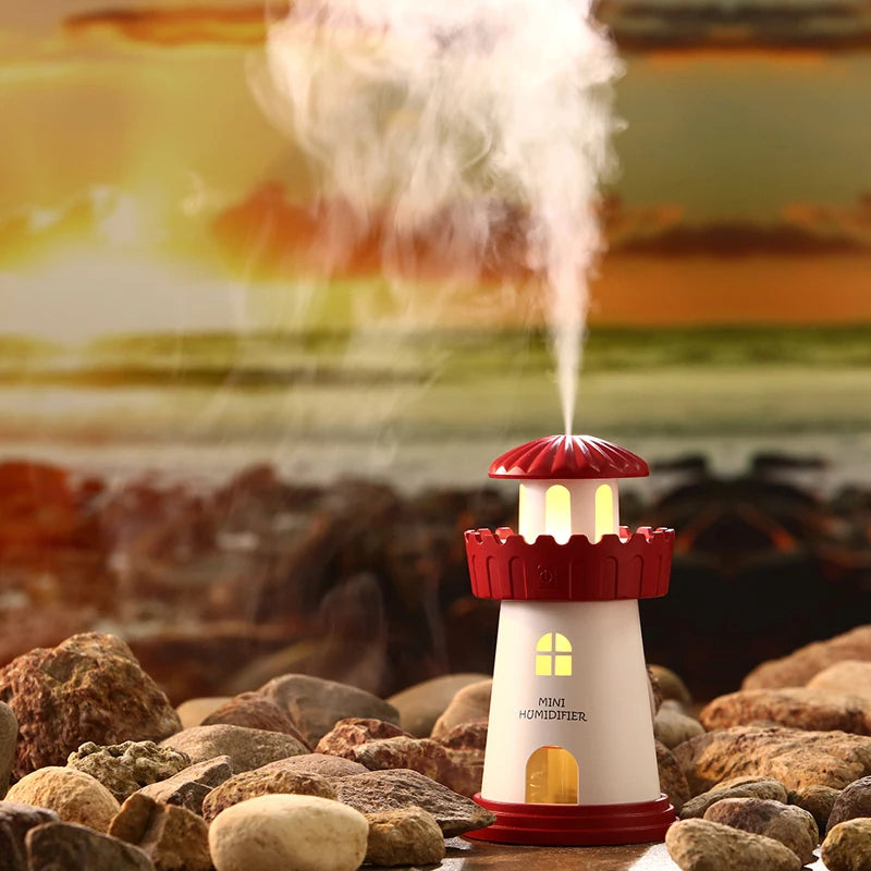 LED Lighthouse Humidifier Car Ultrasonic Mist Maker Fogger Essential Oil Diffuser Aroma Light Car air freshener