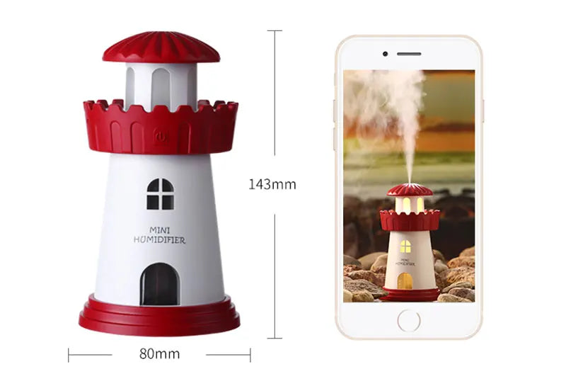 LED Lighthouse Humidifier Car Ultrasonic Mist Maker Fogger Essential Oil Diffuser Aroma Light Car air freshener
