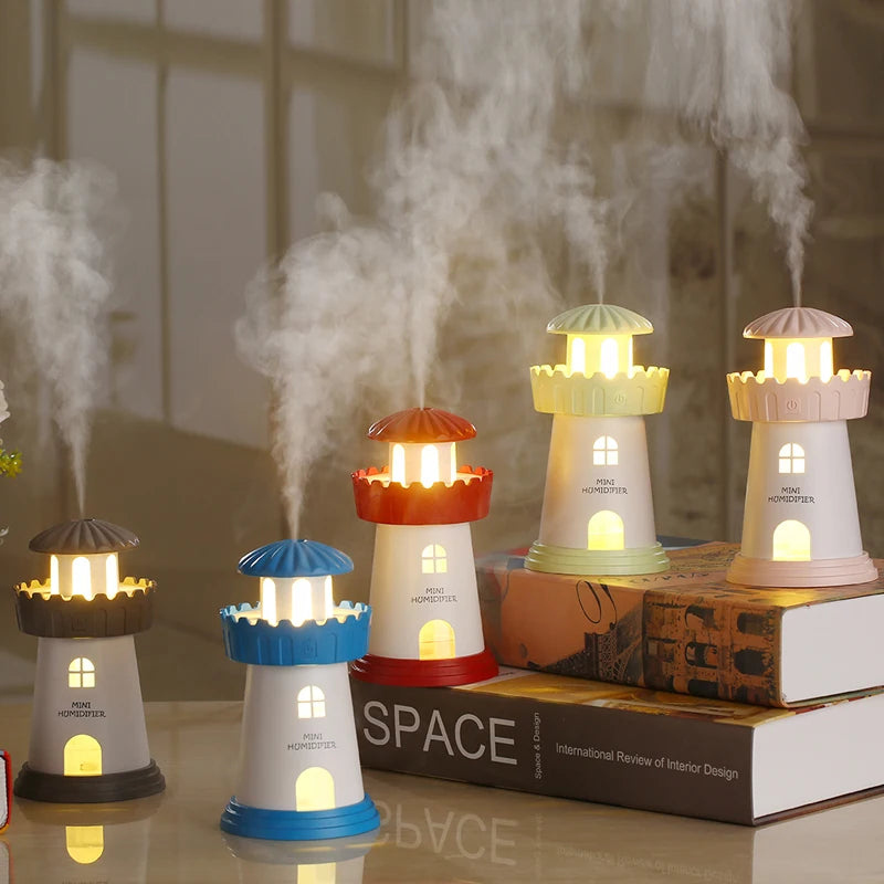 LED Lighthouse Humidifier Car Ultrasonic Mist Maker Fogger Essential Oil Diffuser Aroma Light Car air freshener