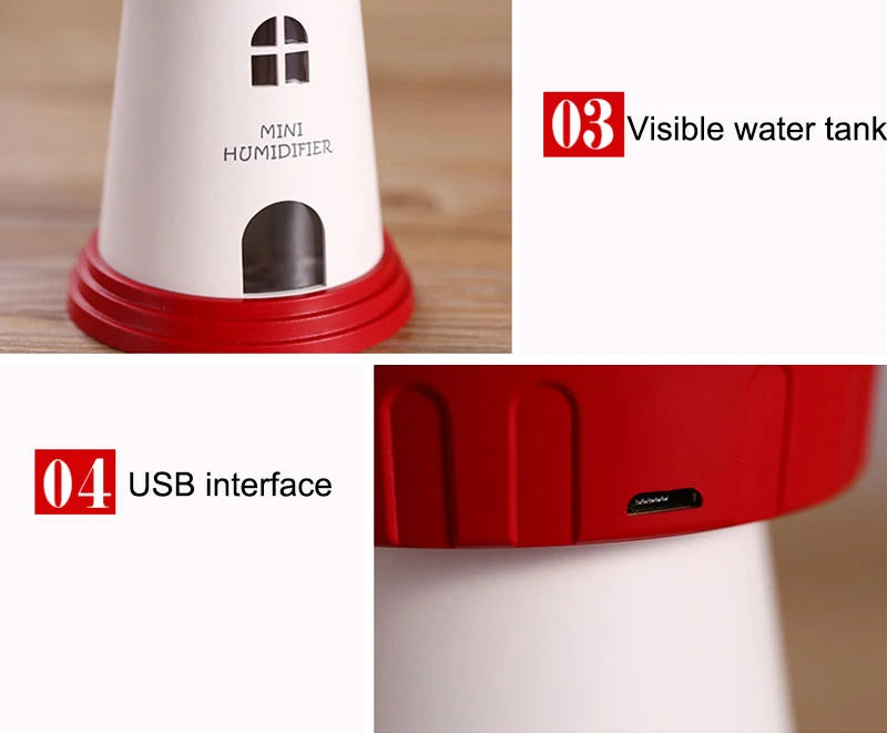 LED Lighthouse Humidifier Car Ultrasonic Mist Maker Fogger Essential Oil Diffuser Aroma Light Car air freshener