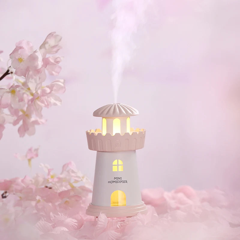 LED Lighthouse Humidifier Car Ultrasonic Mist Maker Fogger Essential Oil Diffuser Aroma Light Car air freshener