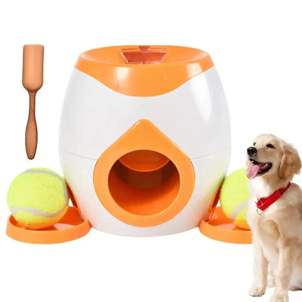 Interactive Dog Ball Thrower with Durable ABS Plastic, Treat Dispenser, and Tennis Balls for Indoor and Outdoor Play