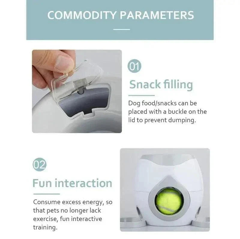 Interactive Dog Ball Thrower with snack filling and fun interaction features.