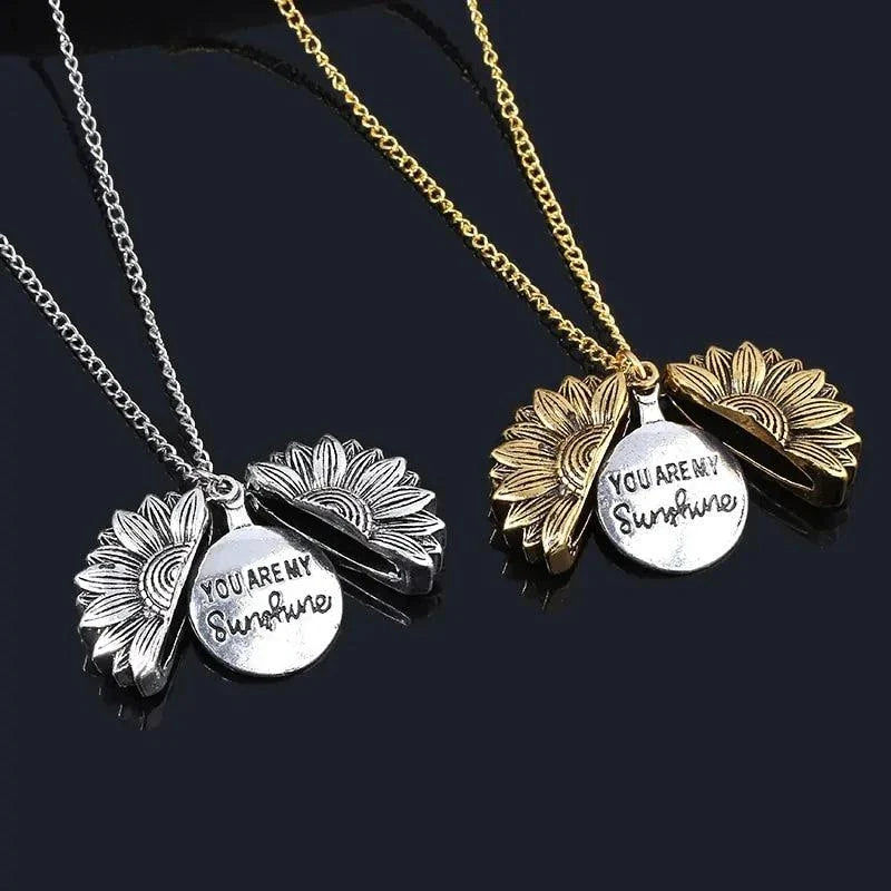 Sunflower hidden message necklace in silver and gold, free just pay shipping.
