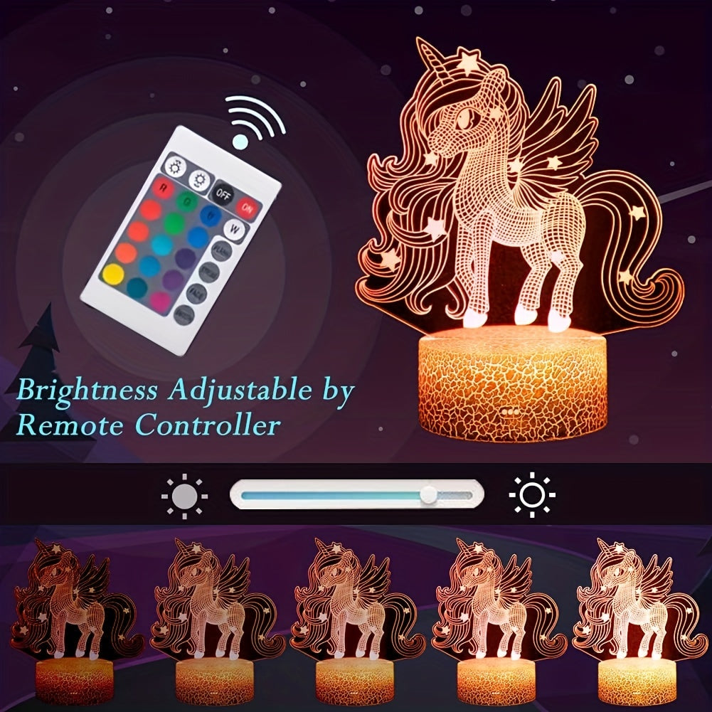 1pc Unicorn Night Light, 3D Illusion Lamp Unicorn Lights For Room, 16 Colors & Flashing Modes With Remote Control Opreated Dimmable Christmas Birthday Gifts