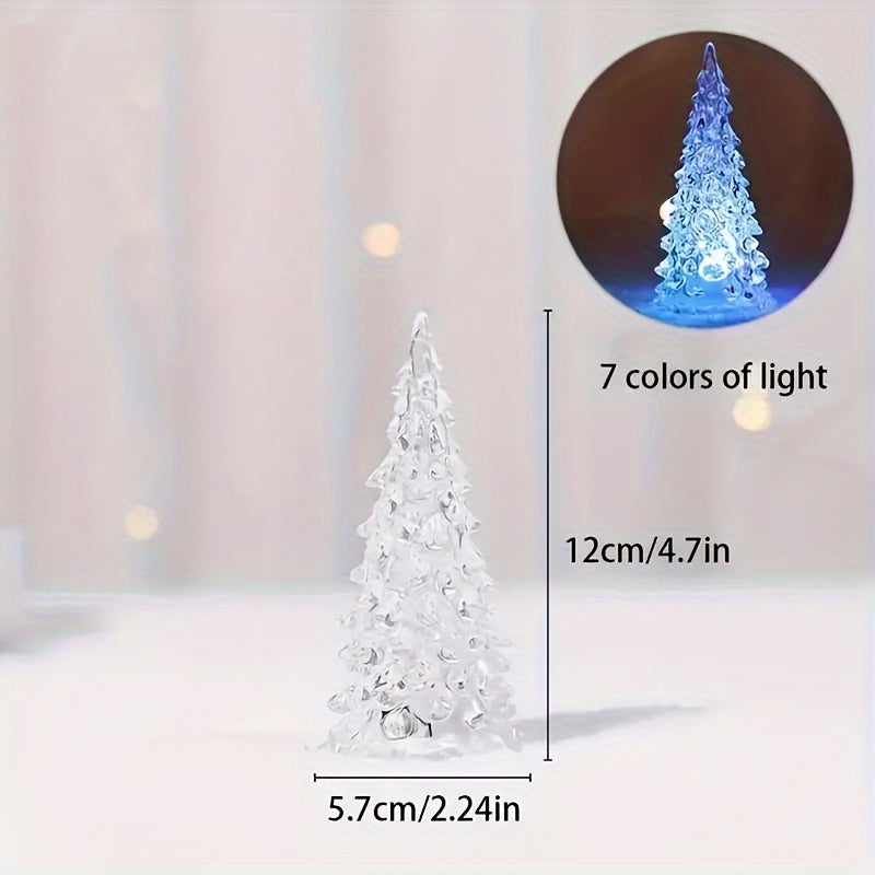 Shun Fei Mini Acrylic Christmas Tree Night Light - 7 Color Changing LED, Battery Operated, Non-Rechargeable Button Cell, Perfect for Holiday Decor, Weddings, Bedroom - 1pc/2pcs Set
