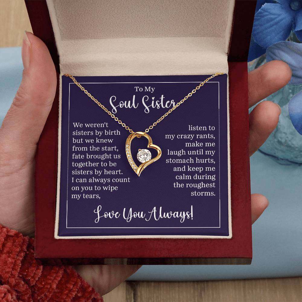 Forever Love Necklace with heart pendant and CZ crystal for Soul Sister, gift box included.