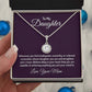Eternal Hope Necklace in gift box with message for daughter, featuring sparkling cubic zirconia crystal.