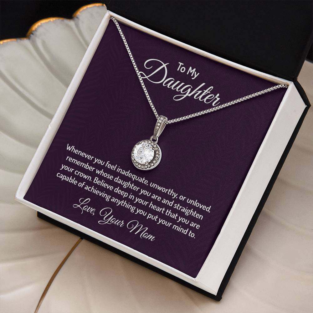 Eternal Hope Necklace with cubic zirconia, gift for daughter from mom, packaged in a box with inspirational message.