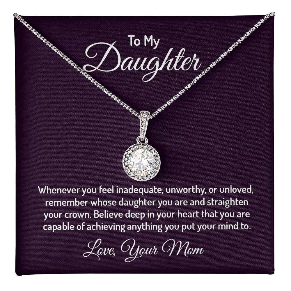 Eternal Hope Necklace for Daughter with Cushion Cut Cubic Zirconia and 14k White Gold Finish.