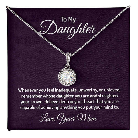 Eternal Hope Necklace for Daughter with Cushion Cut Cubic Zirconia and 14k White Gold Finish.