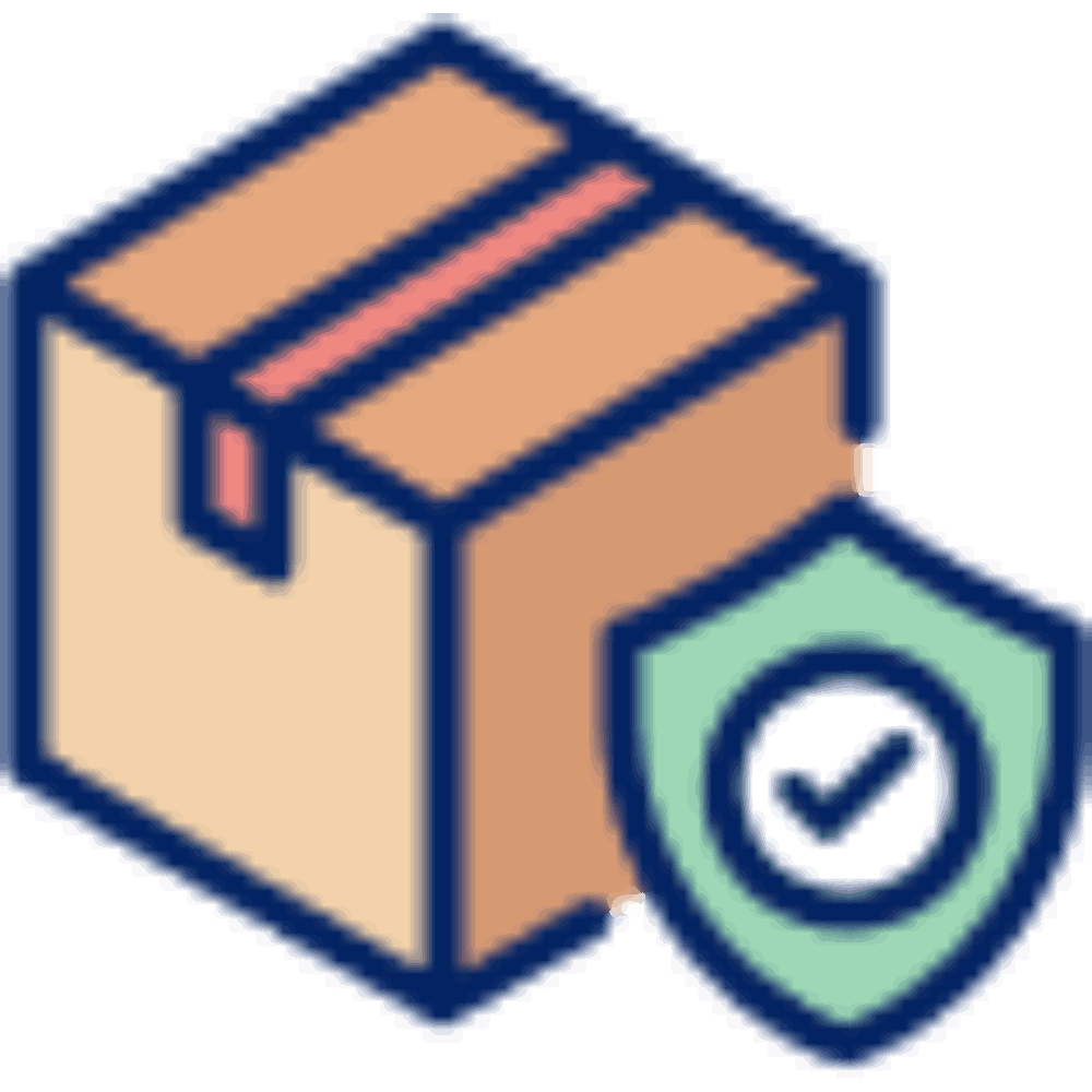 Package protection insurance icon with box and shield.